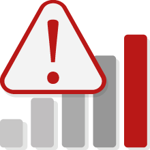 Icon with a bar chart and a warning sign.